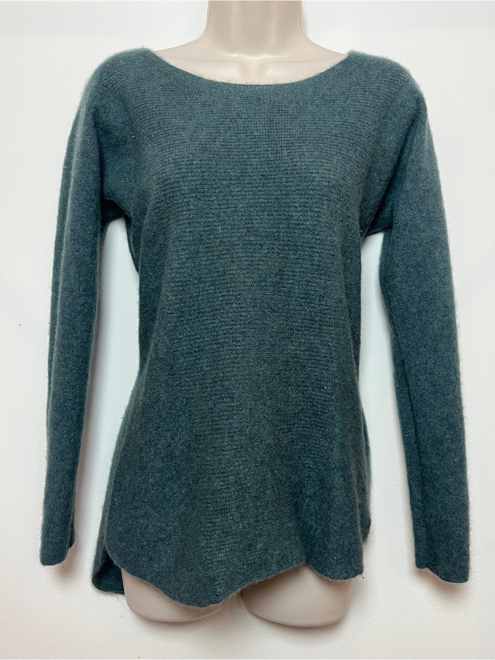 Cashmere Sweater Boatneck Teal Neutral Minimalist Office Medium Quiet Luxury